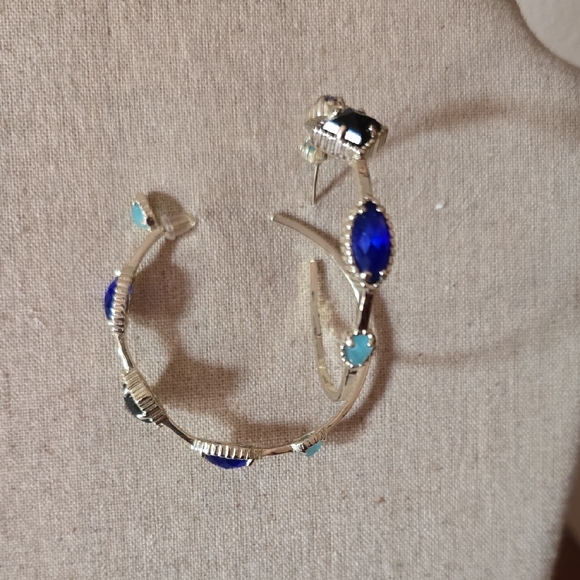 Blue and Silver Hoop Earrings - Picture 3 of 3